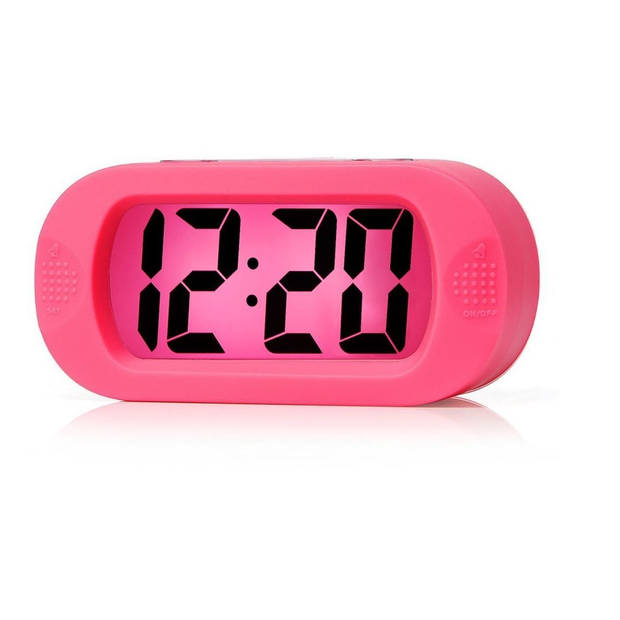 JAP AP17 digitale wekker - Stevige alarmklok - Met snooze en verlichtingsfunctie - Beschermhoes van rubber - Roze