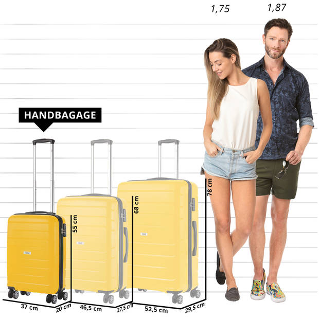 TravelZ Big Bars Handbagage 55cm Koffer 35 Ltr TSA Geel