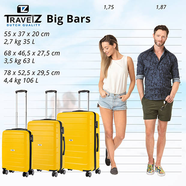 TravelZ Big Bars Kofferset 3-delig met TSA-slot - Geel