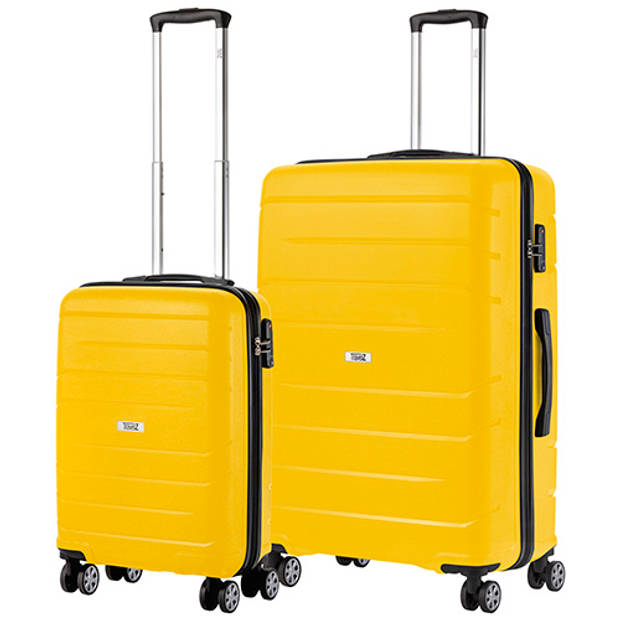 TravelZ Big Bars Kofferset 2-delig Handbagage 55cm + Grote reiskoffer 78cm Geel