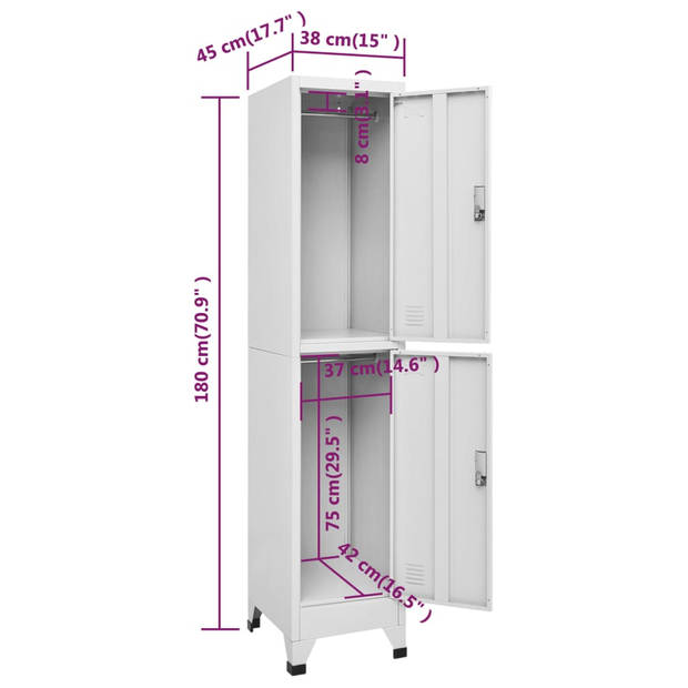 vidaXL Lockerkast met 2 vakken 38x45x180 cm