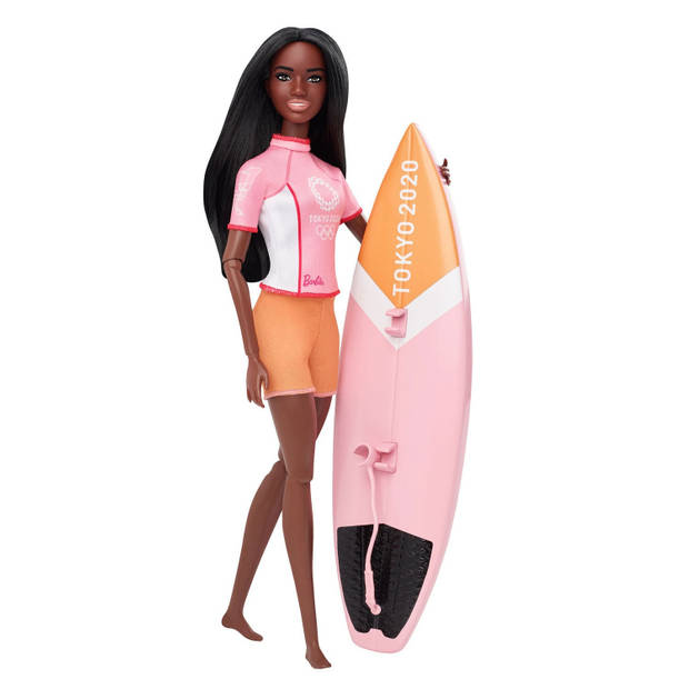 Barbie pop Olympische Spelen Surfer 32 cm roze/oranje/wit 6-delig