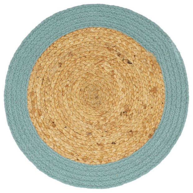 The Living Store Placemats - Handgeweven - 38 cm diameter - Natuur - Groen - Set van 6