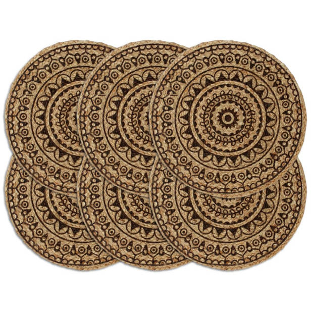 vidaXL Placemats 6 st rond 38 cm jute donkerbruin