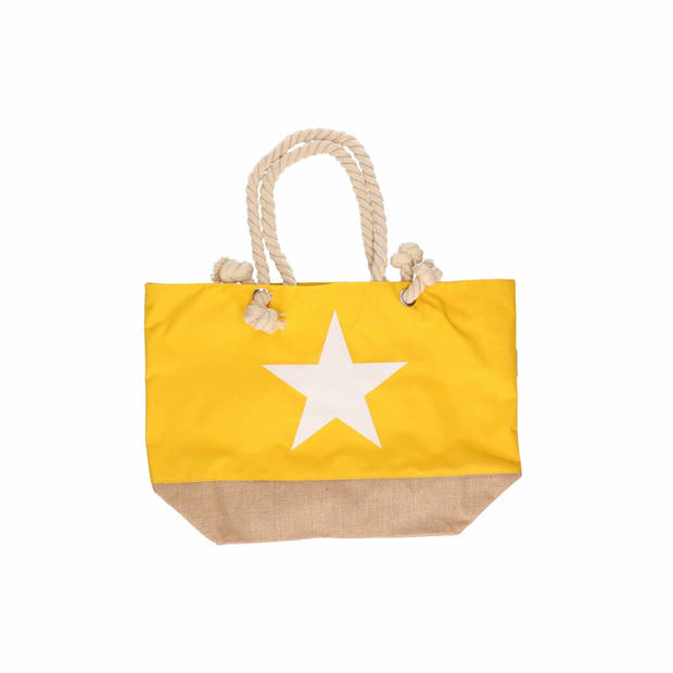 Strandtas geel met witte ster 55 cm - Strandtassen