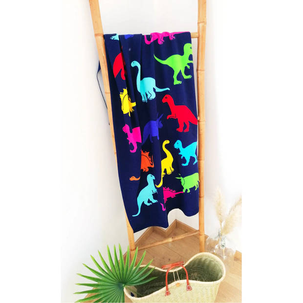 Badlaken dinosaurus print Dino voor kinderen blauw 70 x 140 cm - Strandlakens