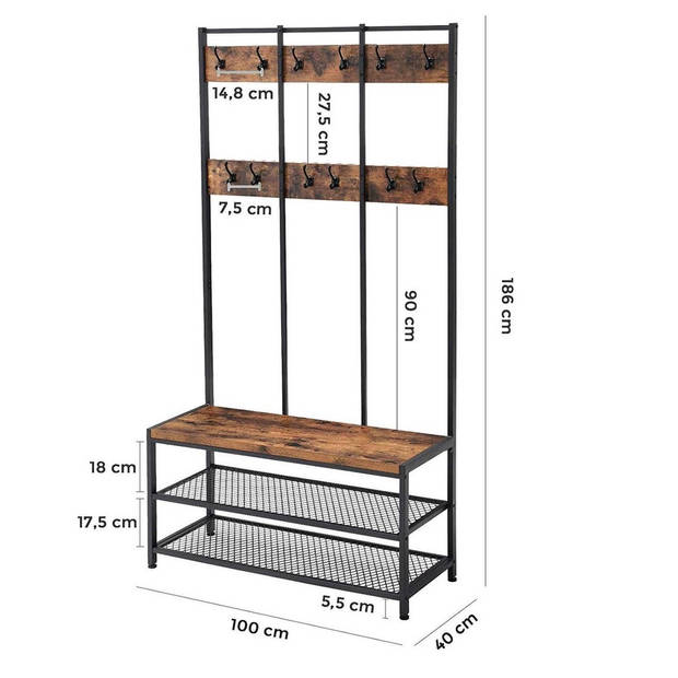 Parya Home - Garderoberek 3-in-1 - incl. kapstok, schoenenrek en bank