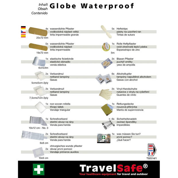 Travelsafe 43-delige EHBO-set Globe Waterproof rood