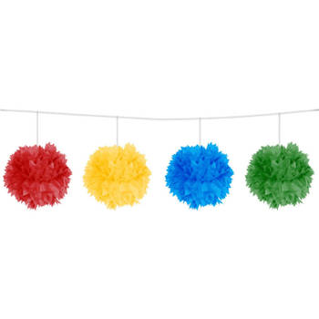 Verjaardag Pompom slingers gekleurd 3 meter - Feestslingers