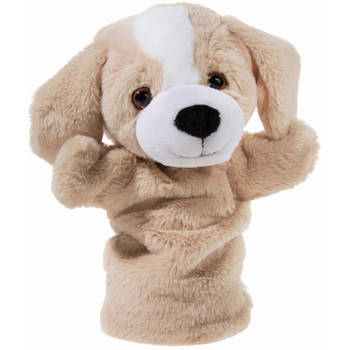 Beige hond handpop knuffel 25 cm knuffeldieren - Handpoppen