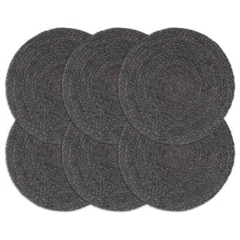 vidaXL Placemats 6 st rond 38 cm jute donkergrijs