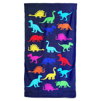 Badlaken dinosaurus print Dino voor kinderen blauw 70 x 140 cm - Strandlakens