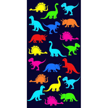 Strandlaken/badlaken dinosaurus print Dino blauw 70 x 140 cm - Strandlakens