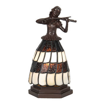 HAES DECO - Tiffany Tafellamp Vrouw Bruin, Wit 13x13x26 cm Fitting E14 / Lamp max 1x25W