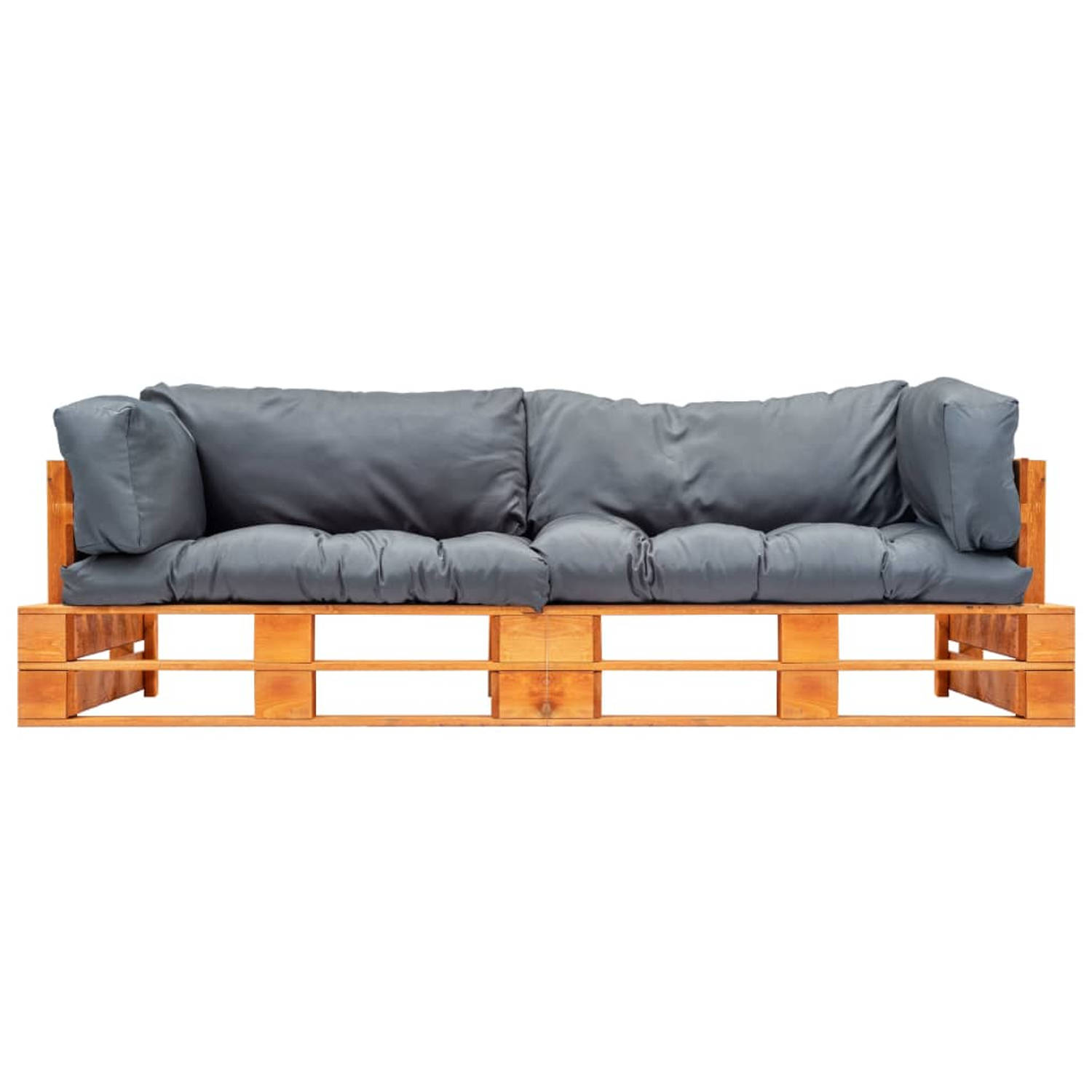 The Living Store Pallet Bankenset - Houten Loungeset - 220 x 66 x 65 cm - Grijs Kussen