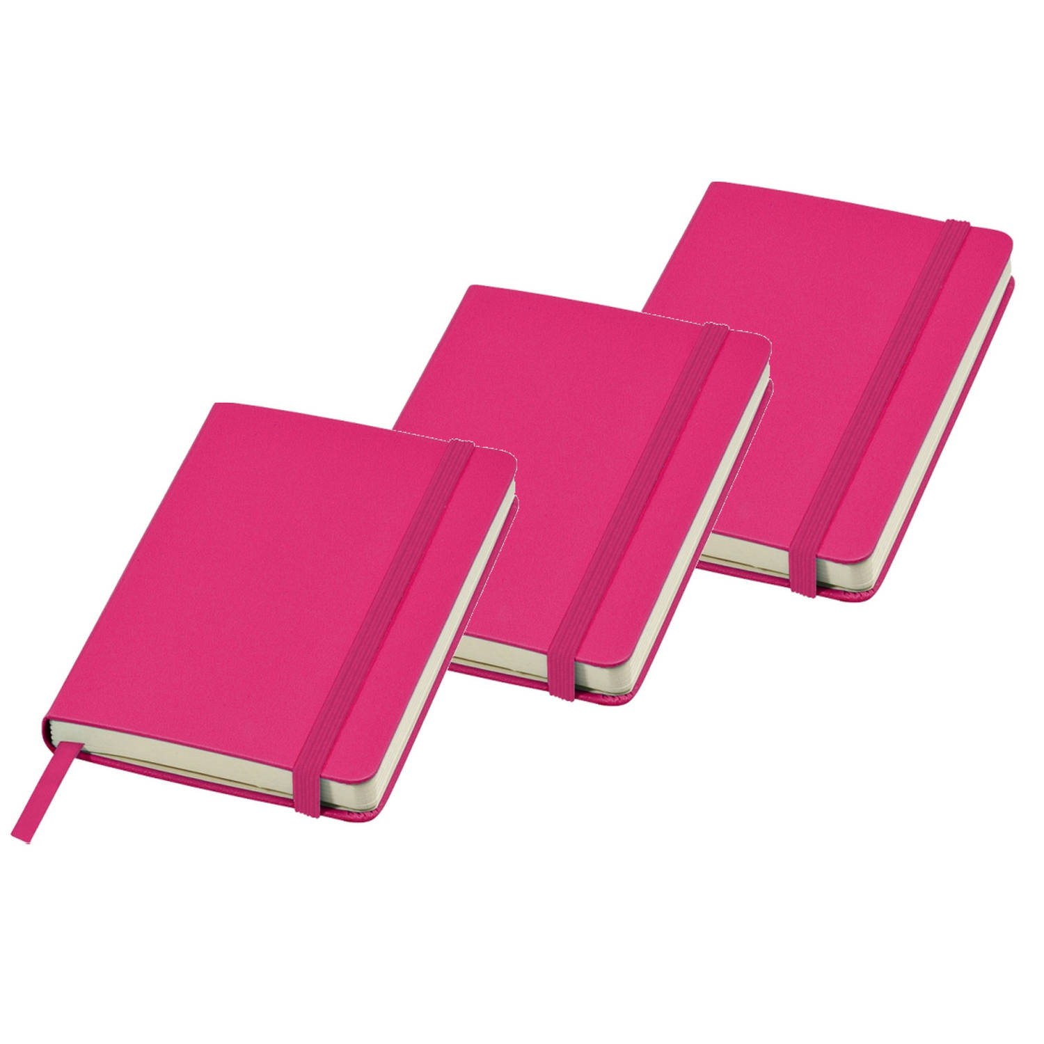 3x Stuks Roze Pocket Luxe Schriften-notitieblokjes Gelinieerd A6 Formaat Opschrijfboekjes