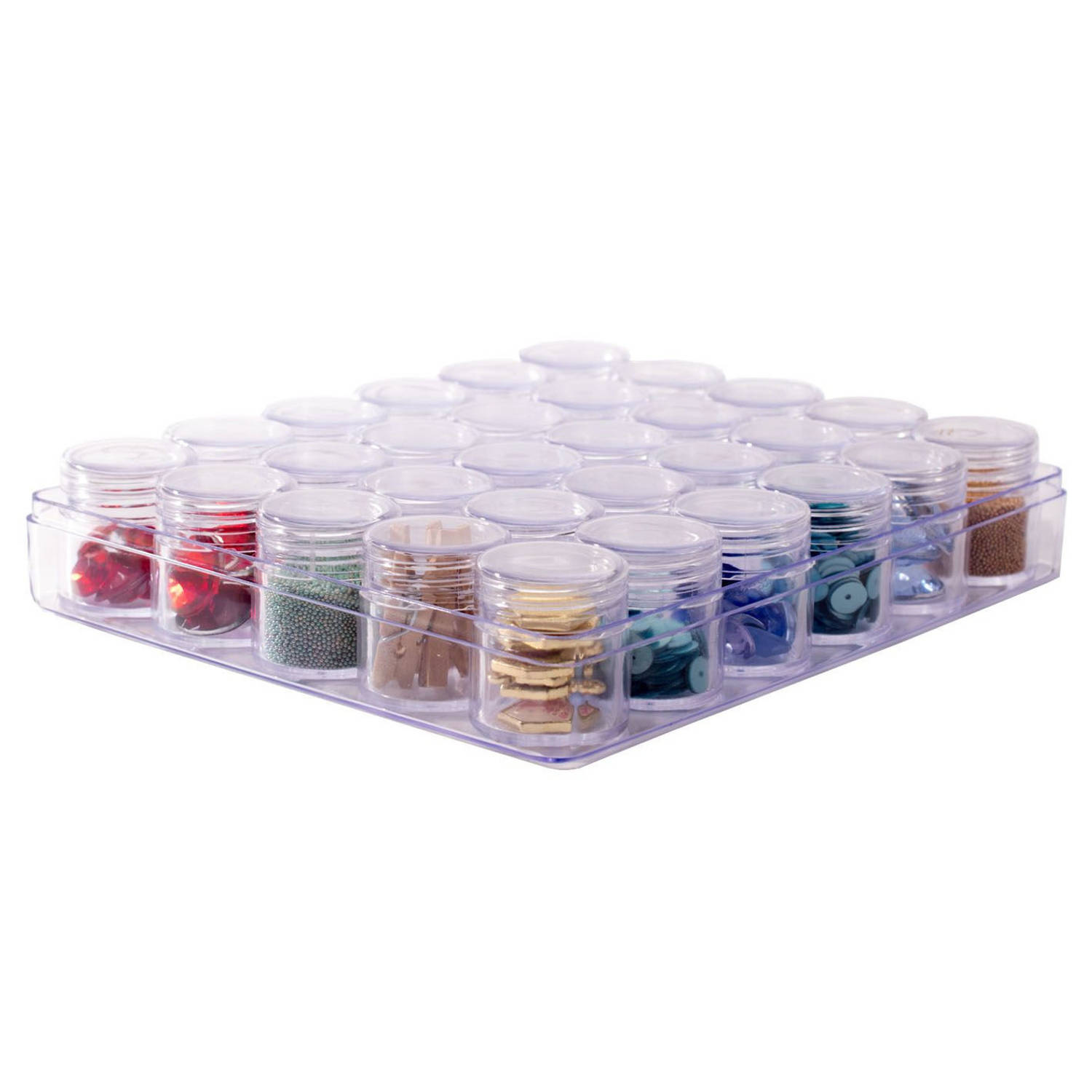Arrangement bureau Bacteriën 1x Opberg/sorteer box 16 cm inclusief 30 potjes met schroefdeksel -  Opbergdoos voor kleine hobbymaterialen | Blokker