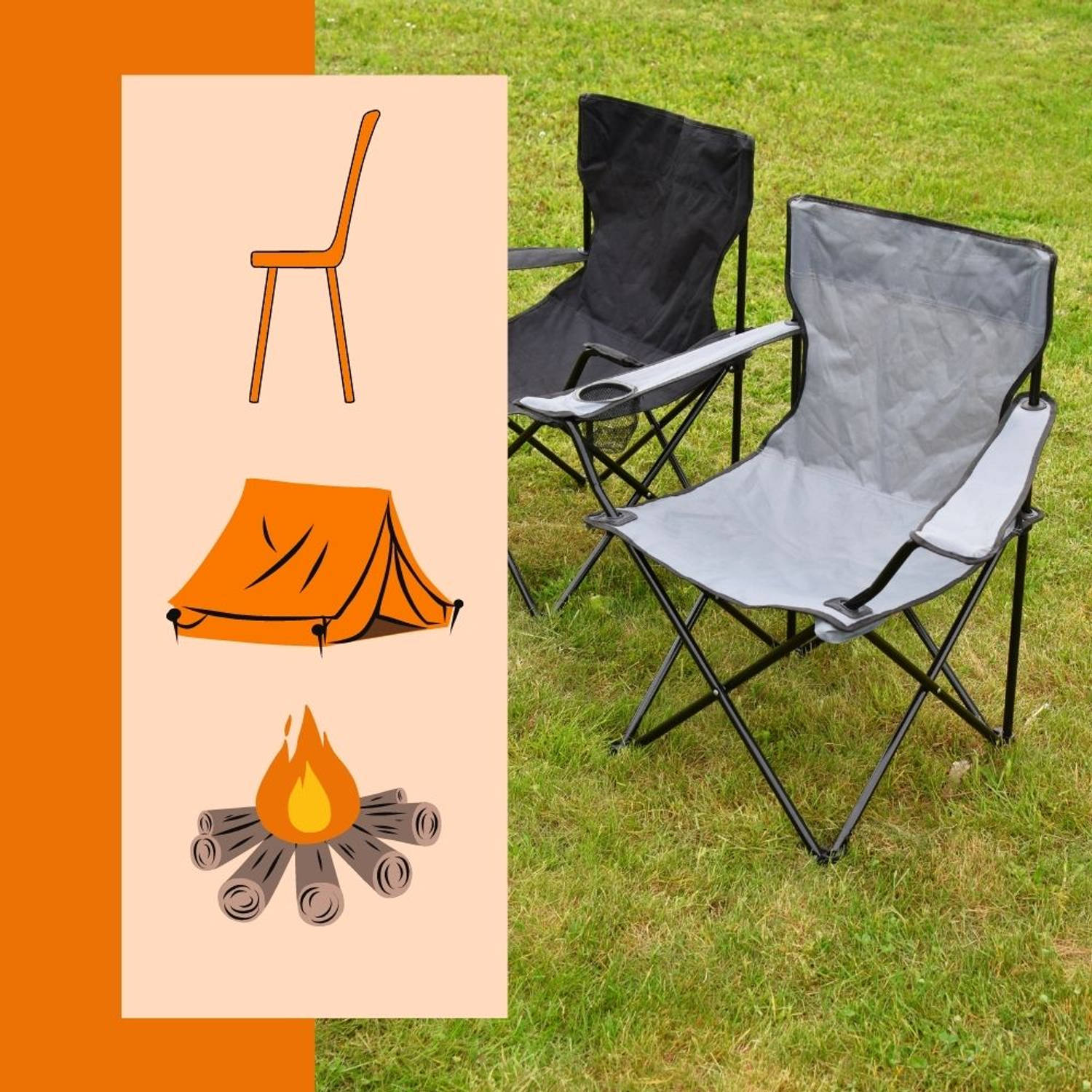 Orange85 Campingstoel - Opvouwbaar - Vouwstoel Lichtgewicht - Grijs - - Katoen - Aluminium | Blokker