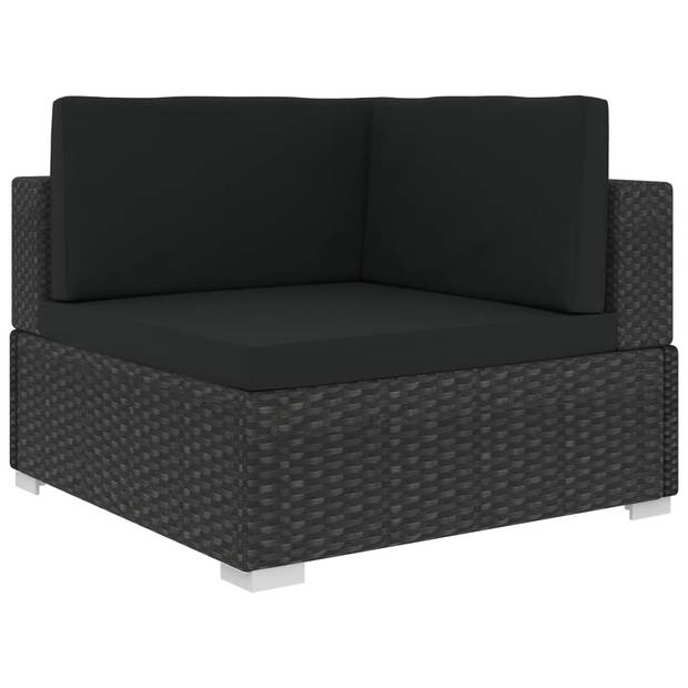 vidaXL 3-delige Loungeset met kussens poly rattan zwart