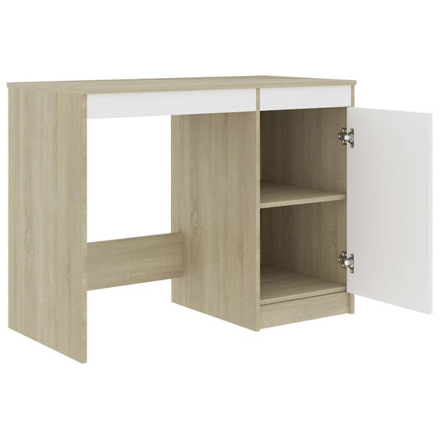 vidaXL Bureau 140x50x76 cm spaanplaat wit en sonoma eikenkleurig