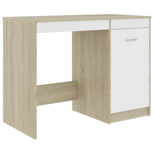 vidaXL Bureau 140x50x76 cm spaanplaat wit en sonoma eikenkleurig