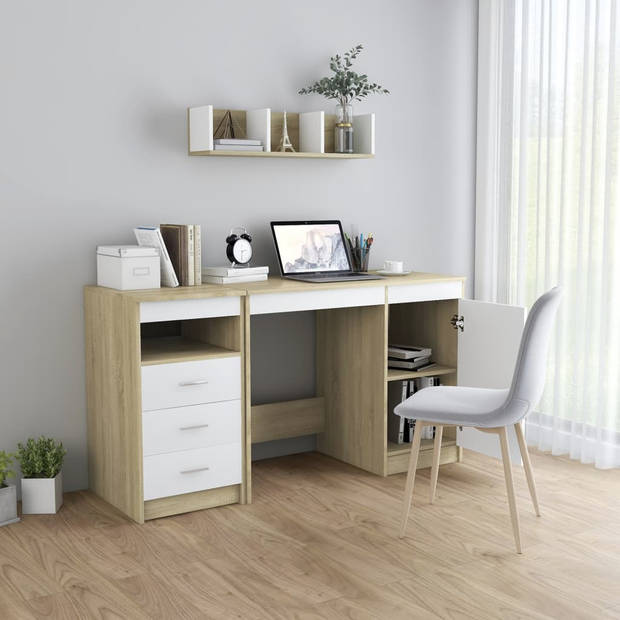 vidaXL Bureau 140x50x76 cm spaanplaat wit en sonoma eikenkleurig