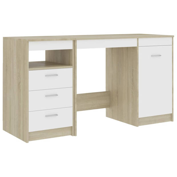 vidaXL Bureau 140x50x76 cm spaanplaat wit en sonoma eikenkleurig