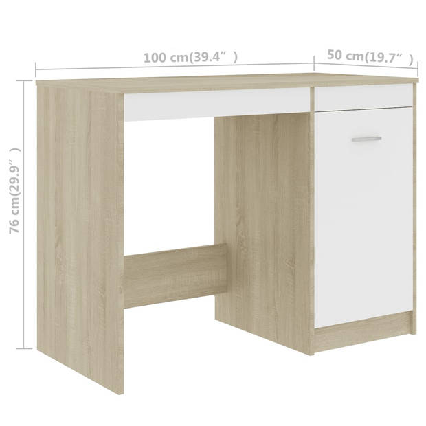 vidaXL Bureau 140x50x76 cm spaanplaat wit en sonoma eikenkleurig