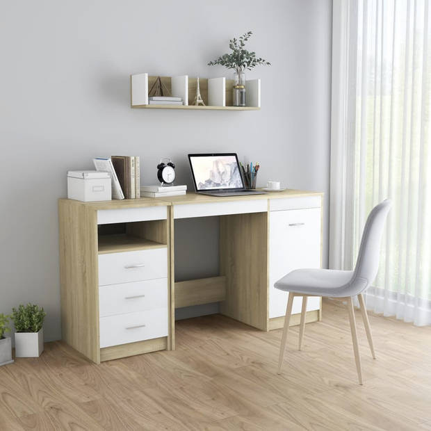 vidaXL Bureau 140x50x76 cm spaanplaat wit en sonoma eikenkleurig