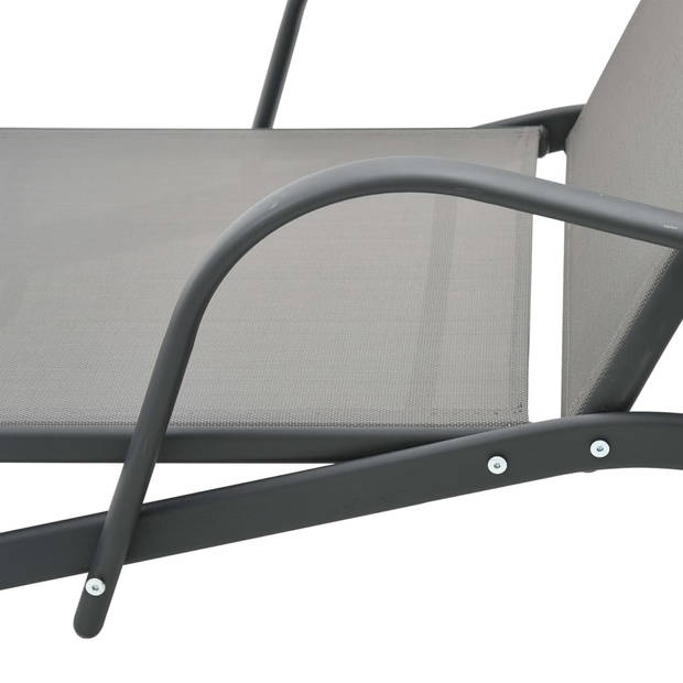 The Living Store Ligstoelen Lounge Set - Grijs - 178x60x37 cm - Verstelbare Rugleuning - Textileen en Staal