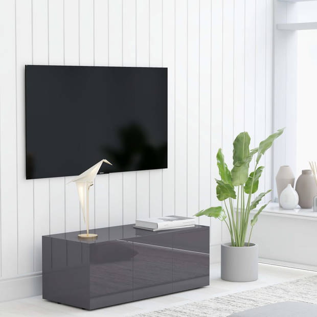 The Living Store Klassieke TV-kast - 80 x 34 x 30 cm - Hoogglans Grijs met 3 Lades