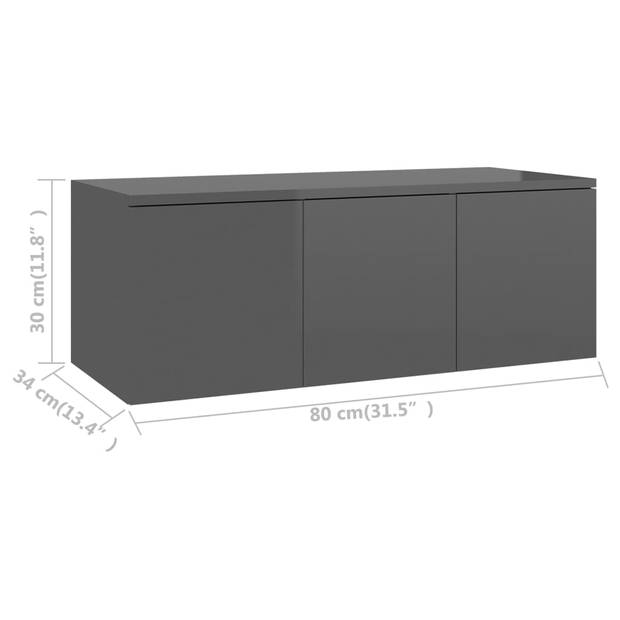 The Living Store Klassieke TV-kast - 80 x 34 x 30 cm - Hoogglans Grijs met 3 Lades