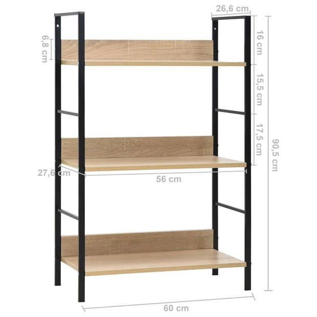 vidaXL Boekenkast 3 schappen 60x27,6x90,5 cm bewerkt hout eikenkleurig