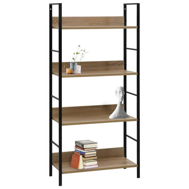 The Living Store Boekenkast 4-laags - 60 x 27.6 x 124.5 cm - Eiken/Zwart