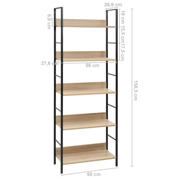 vidaXL Boekenkast 5 schappen 60x27,6x158,5 cm bewerkt hout eikenkleur