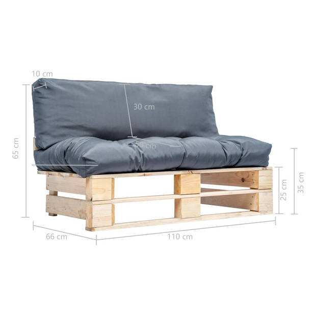 The Living Store Pallet Bank - Tuinbank - 110x66x65cm - Grenenhout - Grijs