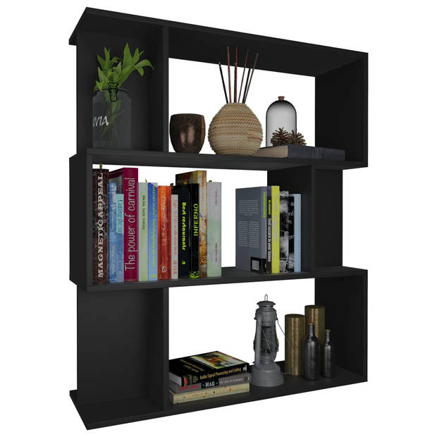 The Living Store Boekenkast - 80 x 24 x 96 cm - Zwart - Bewerkt hout