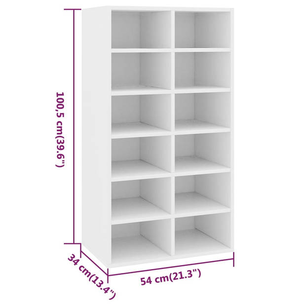 The Living Store Schoenenrek - bewerkt hout - 54 x 34 x 100.5 cm - wit