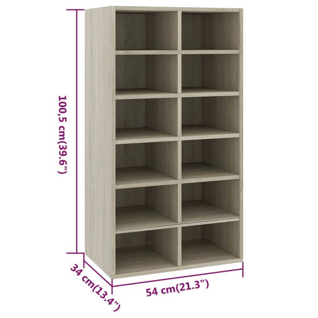 The Living Store Schoenenrek - Sonoma eiken - 54 x 34 x 100.5 cm - Met 12 schappen