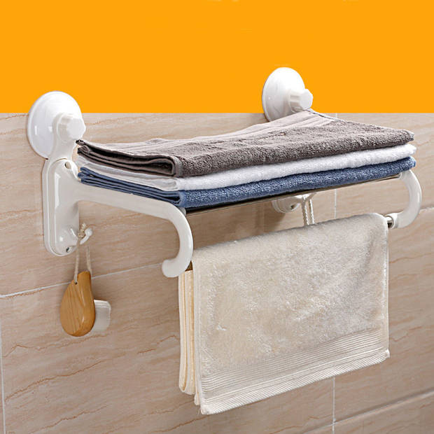 Zelfklevend Handdoekenrek Legplank, Hang stang en 2 Ophang Haken -