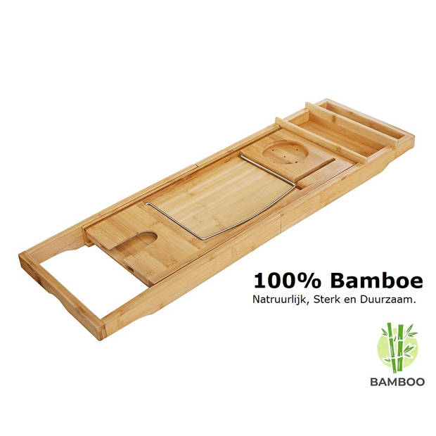 Verstelbaar bamboe badrekje voor over bad - 75 tot 110 cm lang