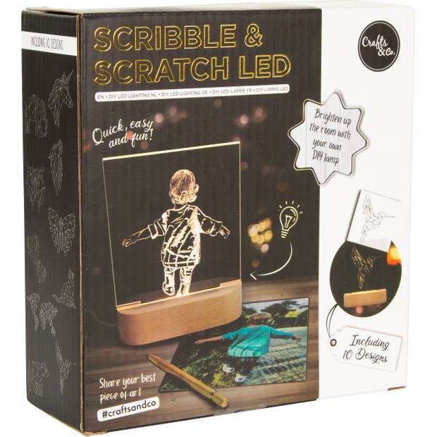 Crafts & Co Scribble and Scratch LED Lamp - Teken en Verlicht - 4 Acrylplaten - 10 Ontwerpen - 14,5 x 14,5 cm