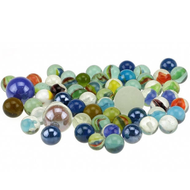 120x Glazen gekleurde speelgoed knikkers in net - Knikkers