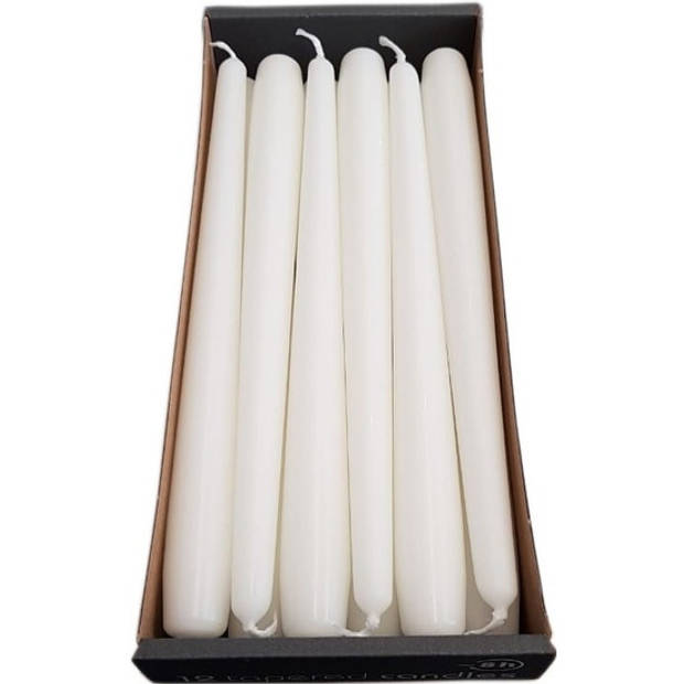 12x Lange kaarsen wit 25 cm 8 branduren dinerkaarsen/tafelkaarsen - Dinerkaarsen