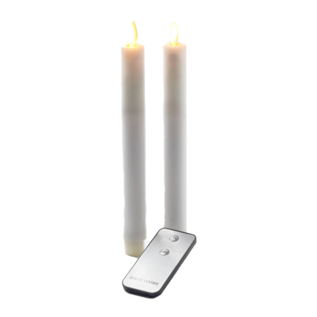 2x Witte LED kaarsen/dinerkaarsen met afstandsbediening 23 cm - Dinerkaarsen