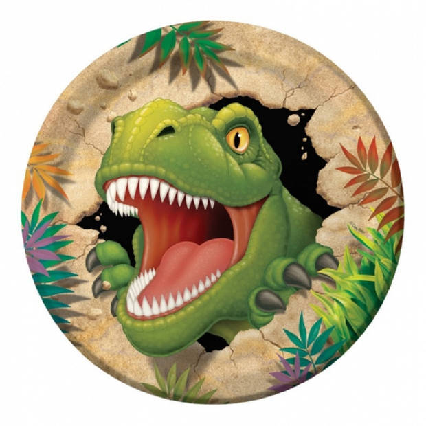 24x stuks Dinosaurus t-rex kinder verjaardag bordjes 23 cm - Feestbordjes