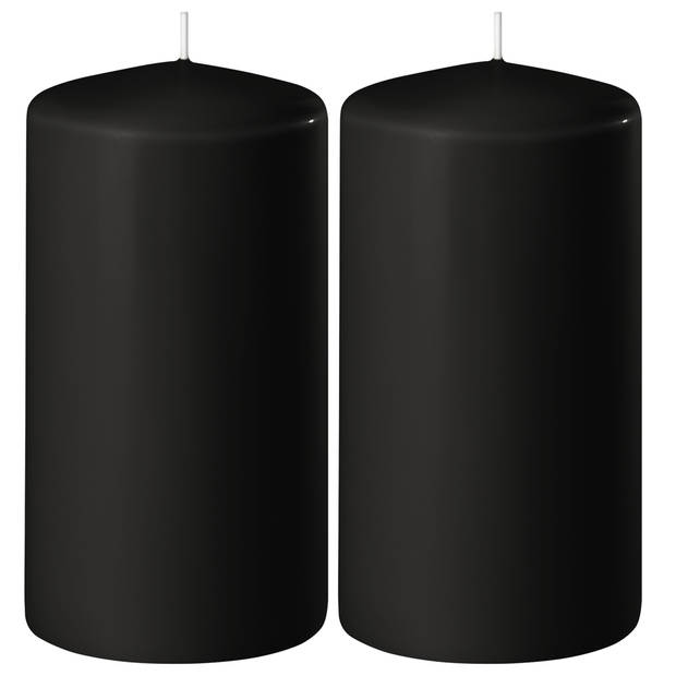 2x Kaarsen zwart 6 x 15 cm 58 branduren sfeerkaarsen - Stompkaarsen