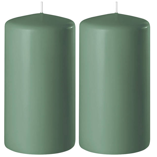 2x Kaarsen groen 6 x 15 cm 58 branduren sfeerkaarsen - Stompkaarsen