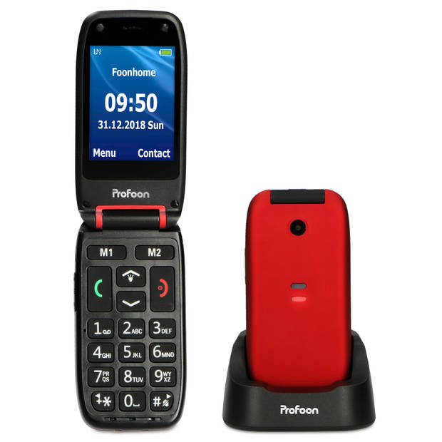 Mobiele klaptelefoon met SOS noodknop Profoon PM-665 Rood-Zwart