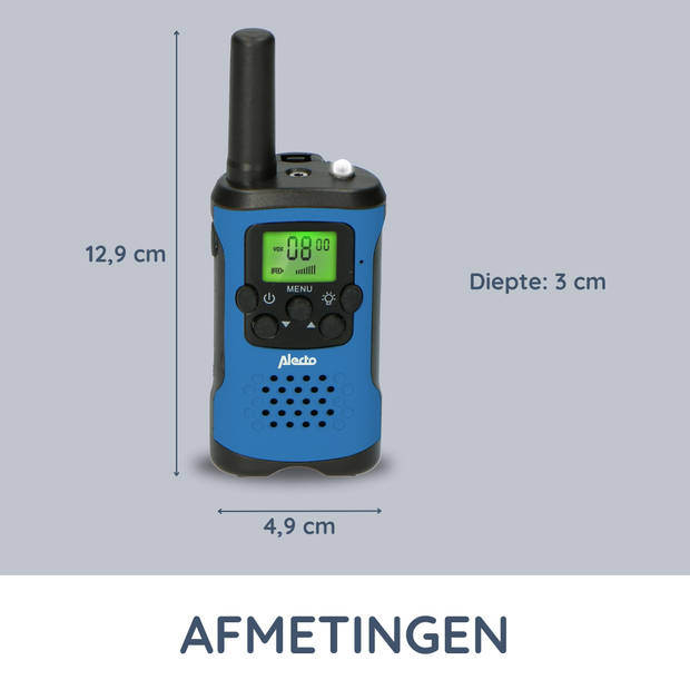 Walkie talkie set 2 stuks voor kinderen,tot 7 kilometer bereik Alecto FR-115BW Blauw-Zwart